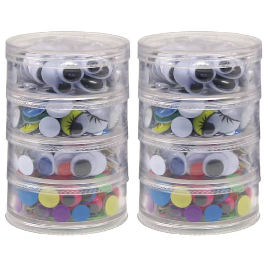 Creativity Street® Round Black, Painted & Bright Wiggle Eyes Storage Stacker, 2 Packs of 400